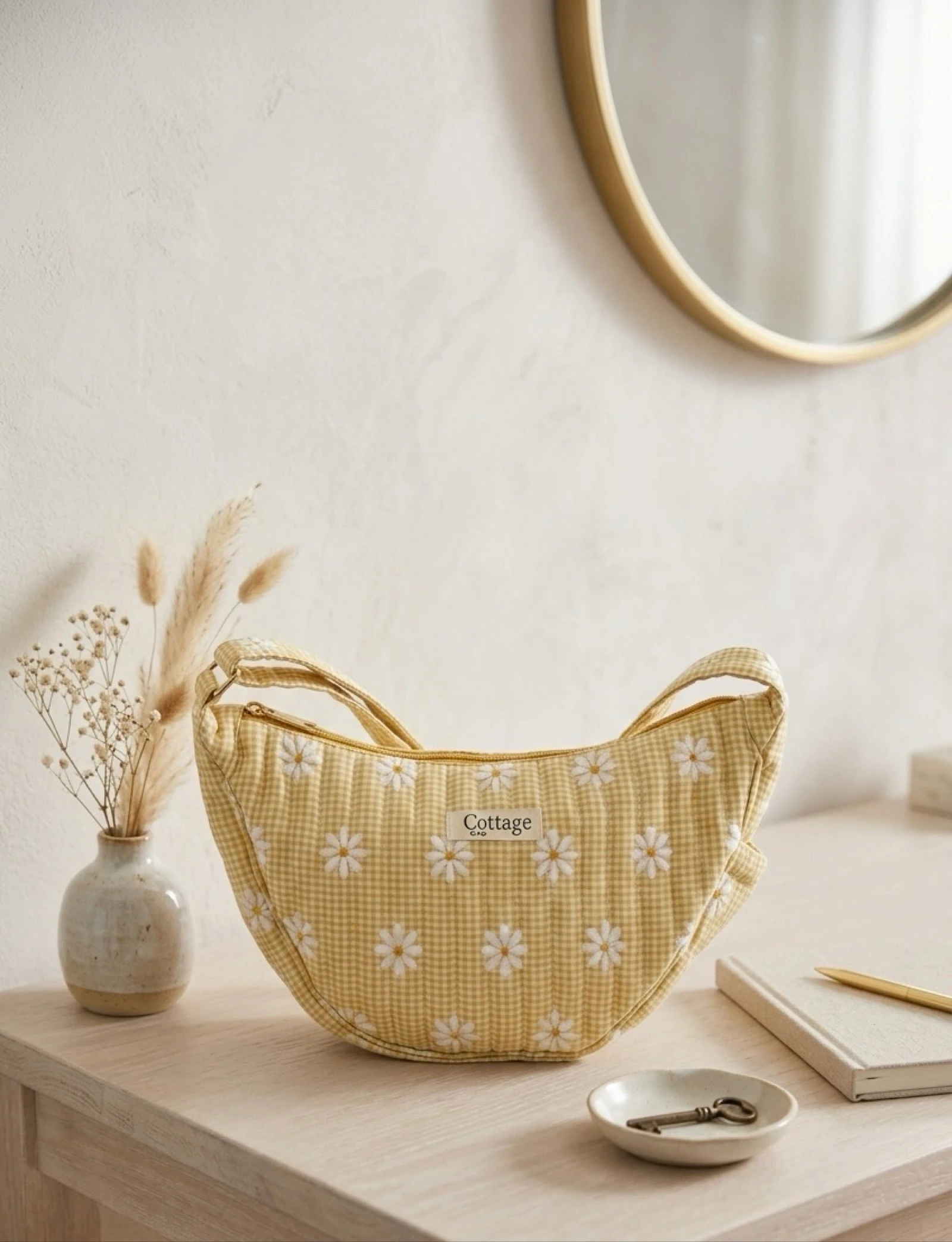 Sac Lune 100% Coton Matelassé Collection Cottage & Bag / Modèle Marguerite Jaune